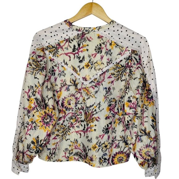 MariaCher Mixed Print Metallic Thread Blouse in White Gardenia Size XS - Picture 8 of 8